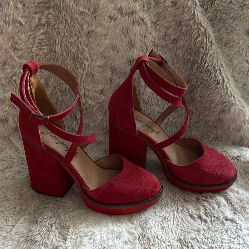 Free People Red Platform Heels with Block Heel
